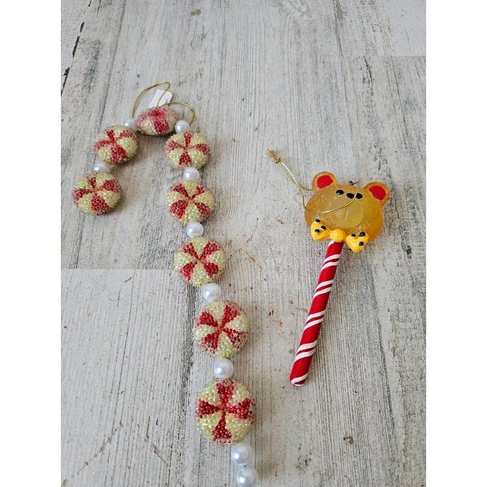 Peppermint candy cane vintage ornament‎ sucker lollipop bear Xmas tree
